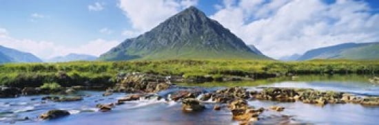 River with a mountain in the background Buachaille Etive Mor Loch Etive Rannoch Moor Highlands Region Scotland Canvas Art - Panoramic Images (36 x 12)