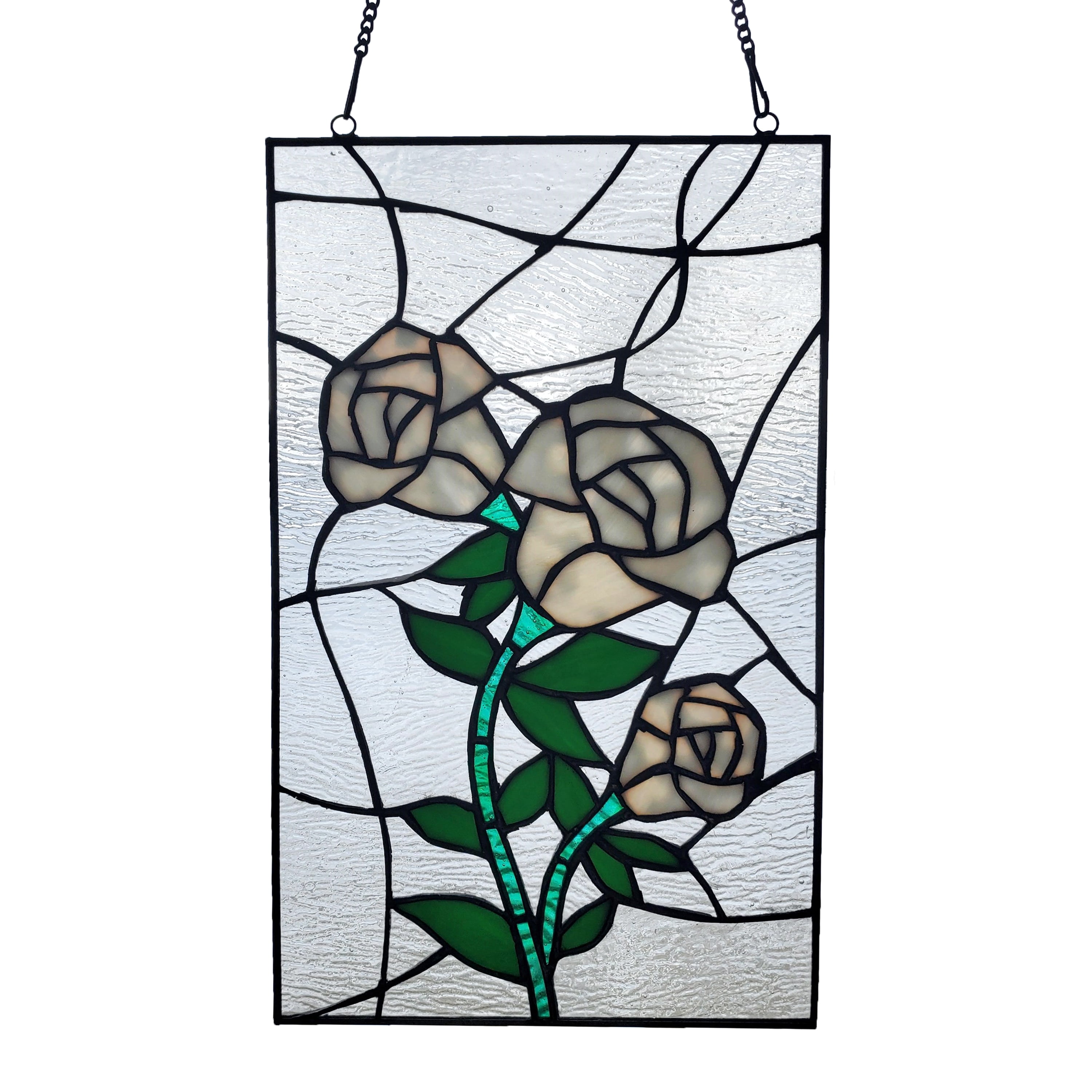 River of Goods Victorian Rose Stained Glass Window Panel, Red