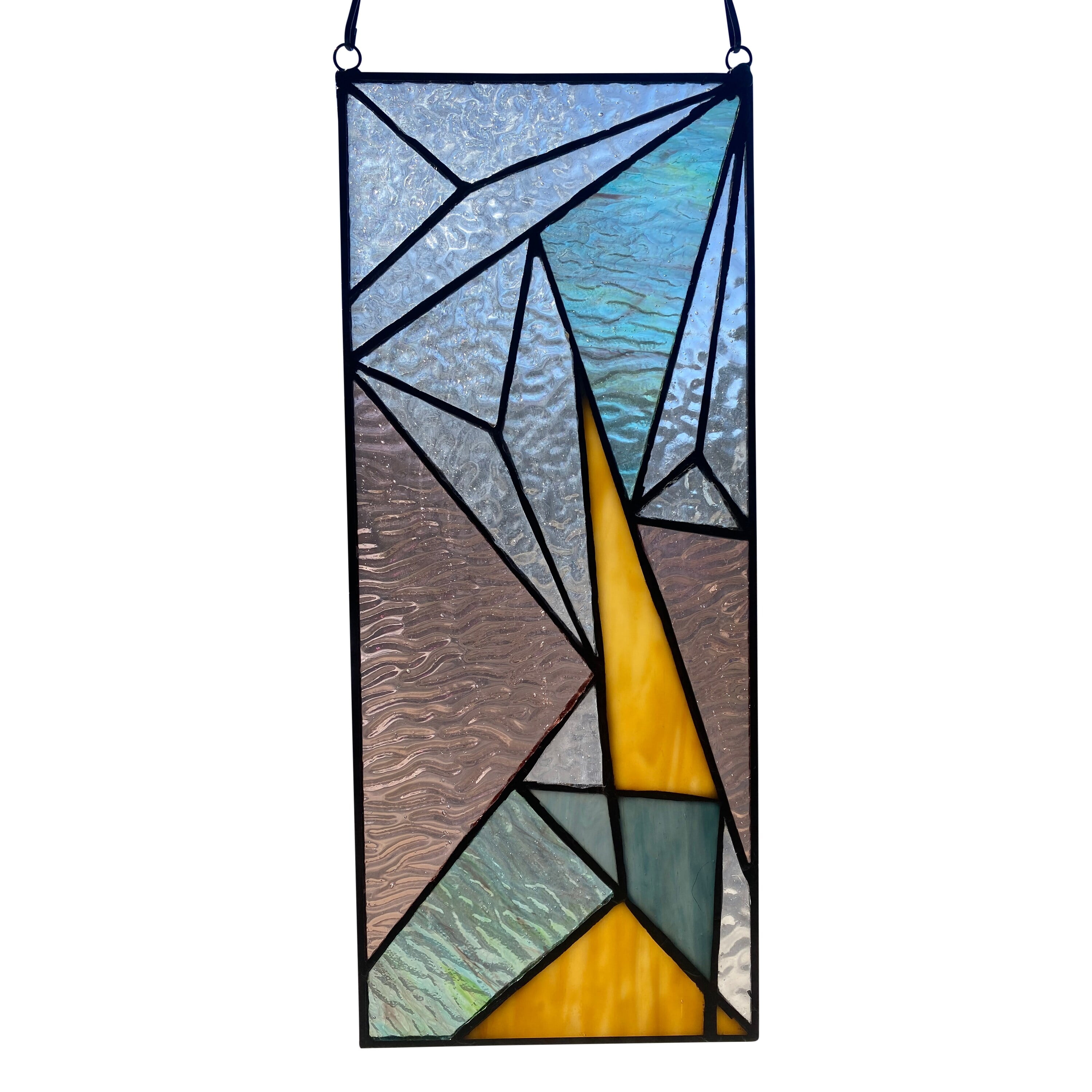 River of Goods Art Deco Triangles Colored Stained Glass Window Panel