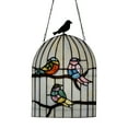 thumbnail image 1 of River of Goods Birds in Cage  Vertical Stained Glass Window Panel, 1 of 5
