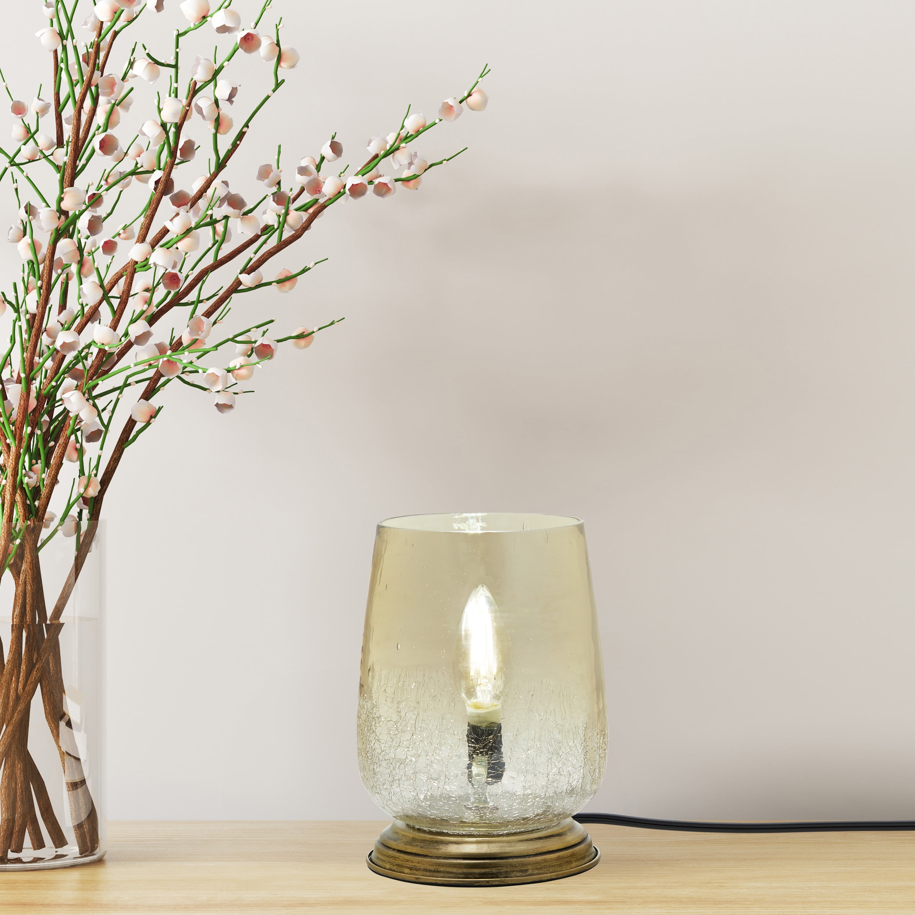 Bronze Stacked Base Table Lamp with Smokey Taupe Glass Shade
