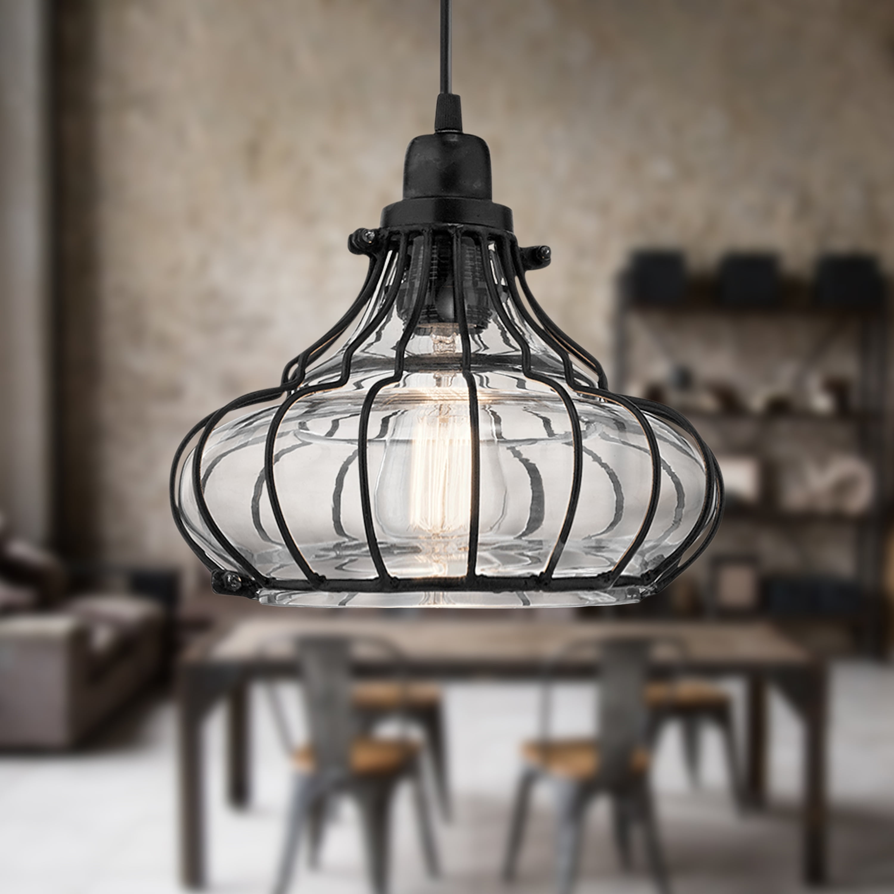 Cora 10" Black Metal Conical Pendant Light with Clear Glass Shade