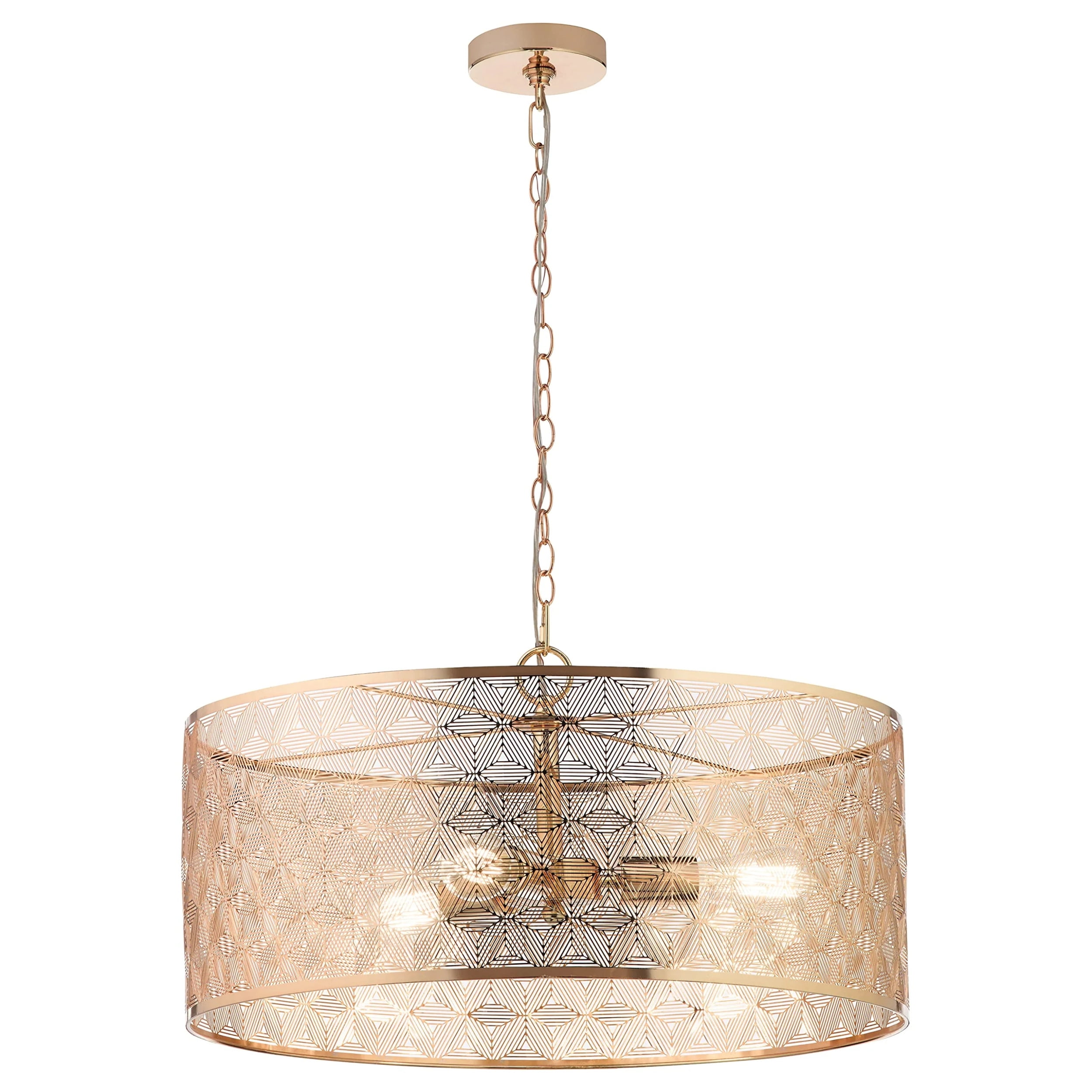 Elegant Polished Gold 25.5" Drum Chandelier with Geometric Cutouts