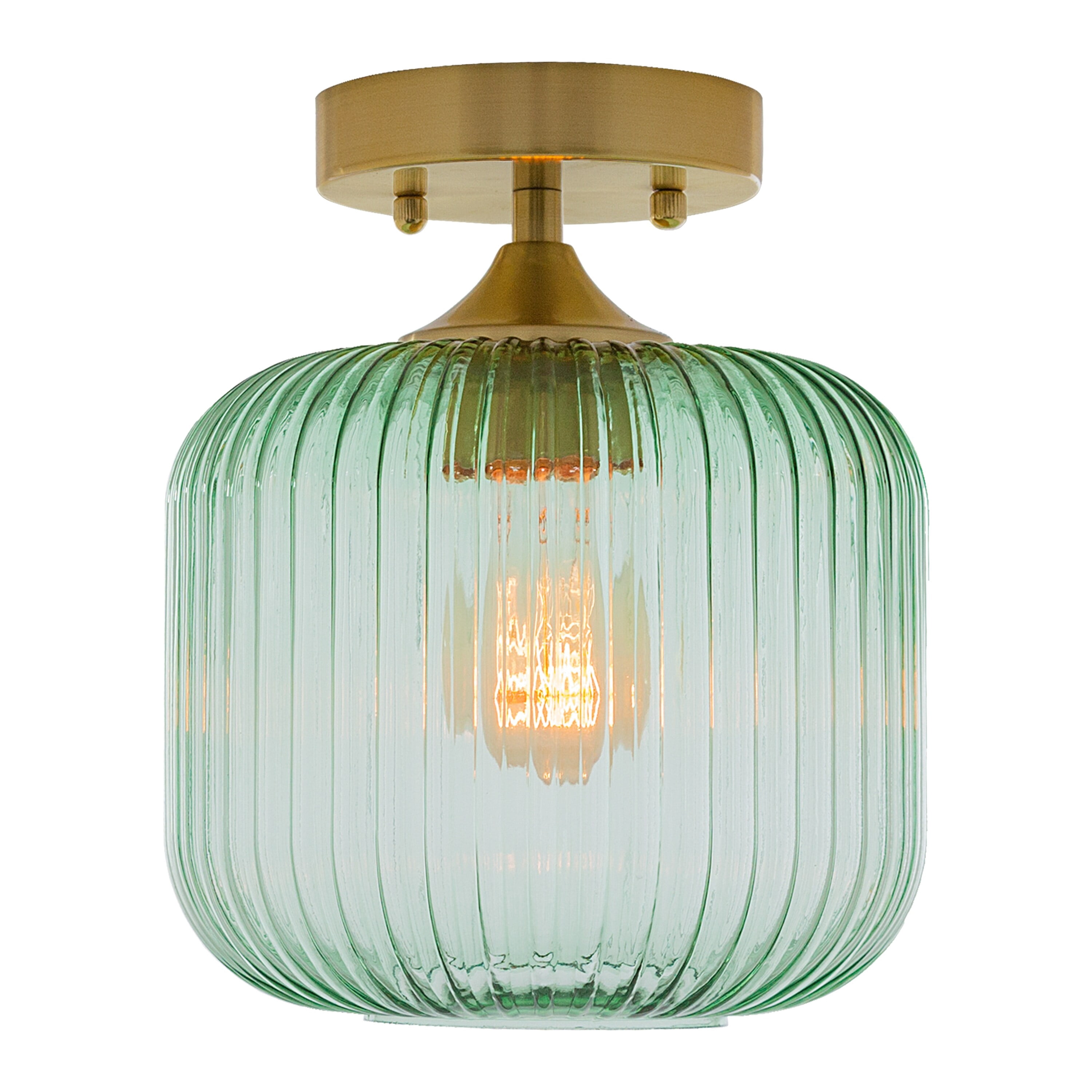 River Of Goods Brushed Gold Metal Ceiling Light With Green Glass – 8.25 Inch Round Flush Mount