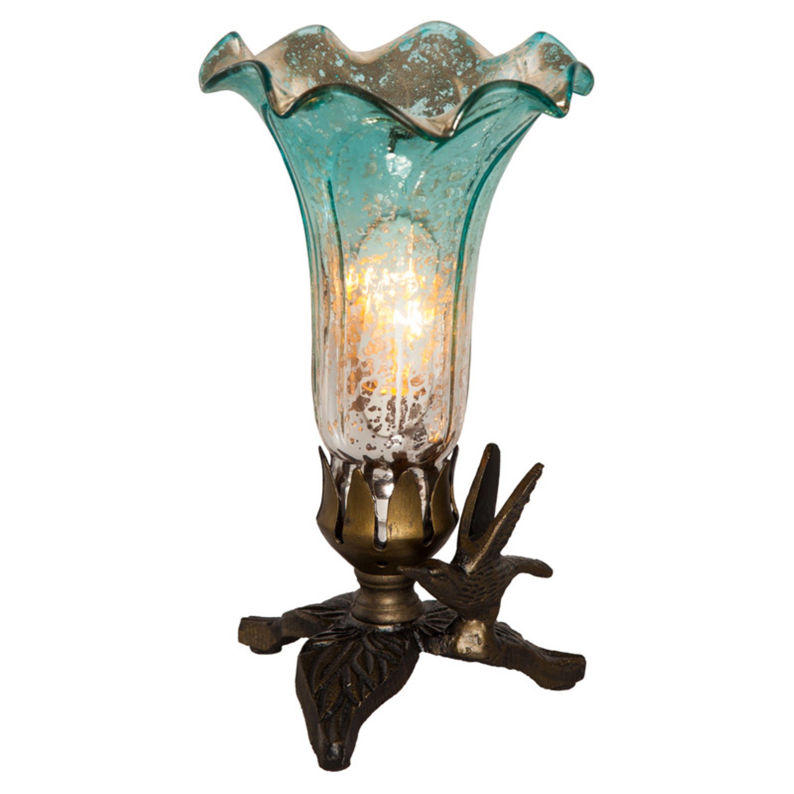 River of Goods Lily Mercury Glass Table Lamp with Hummingbird Base