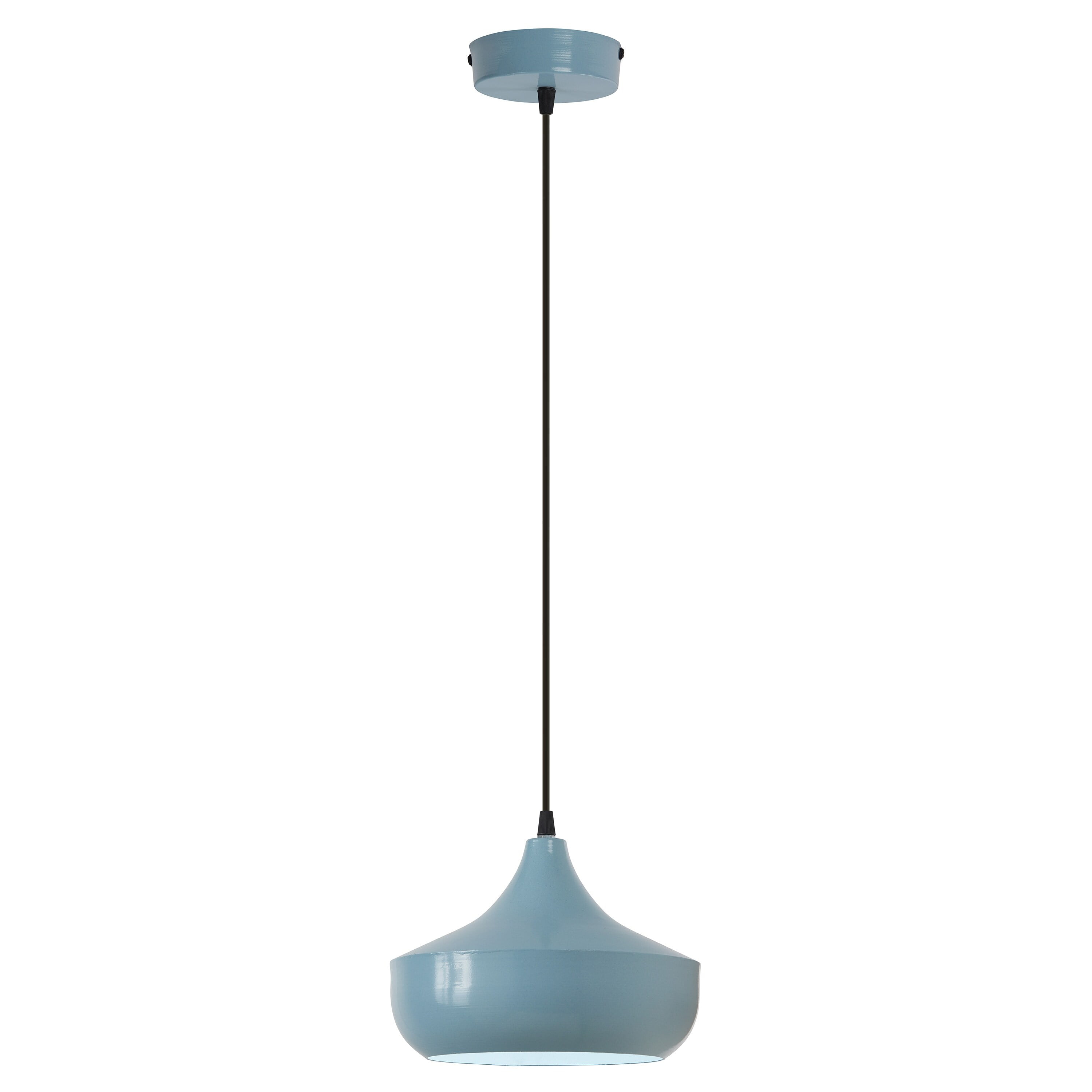 Powder Blue Metal Dome Pendant Light with Adjustable Height