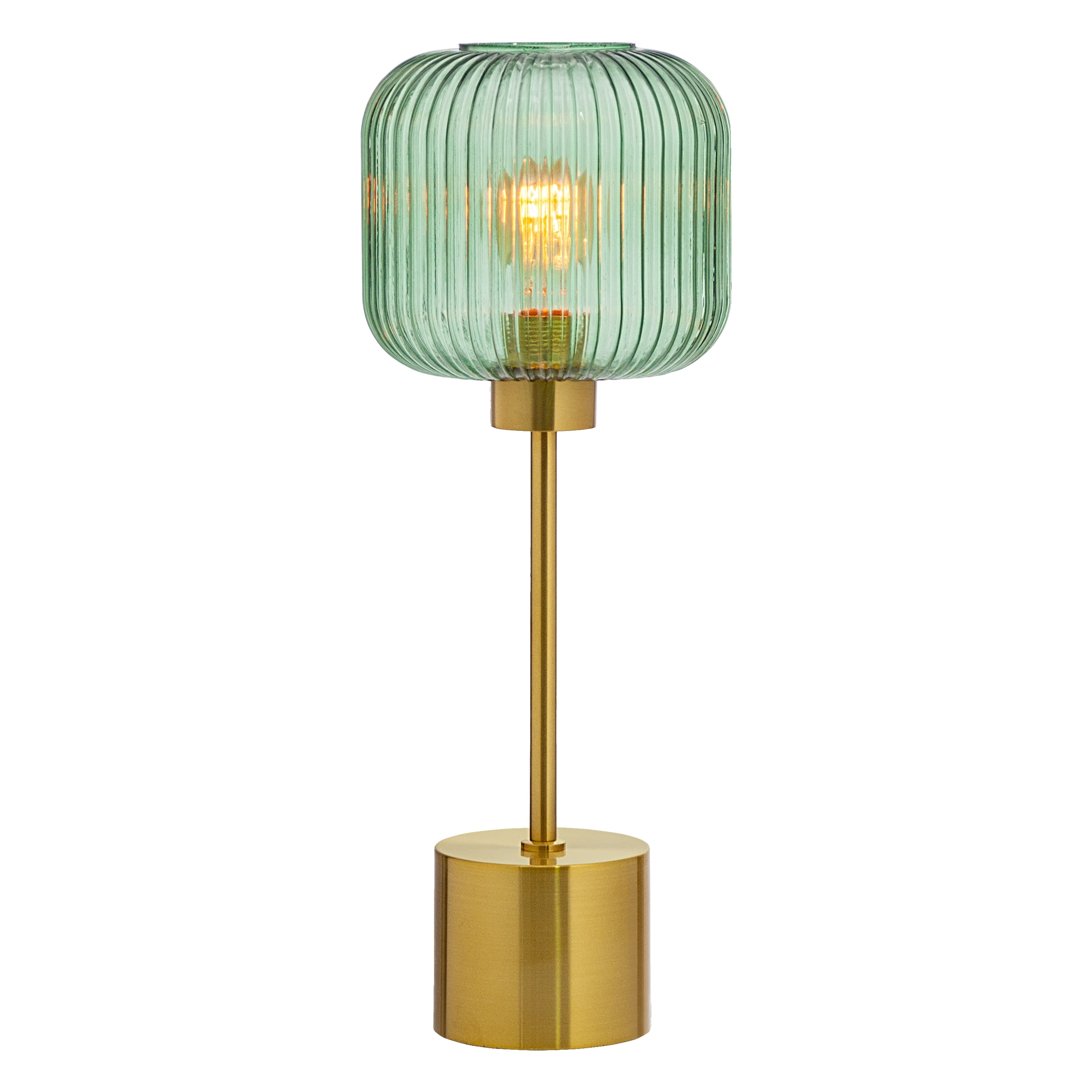 21.25" Gold Metal Table Lamp with Green Glass Shade