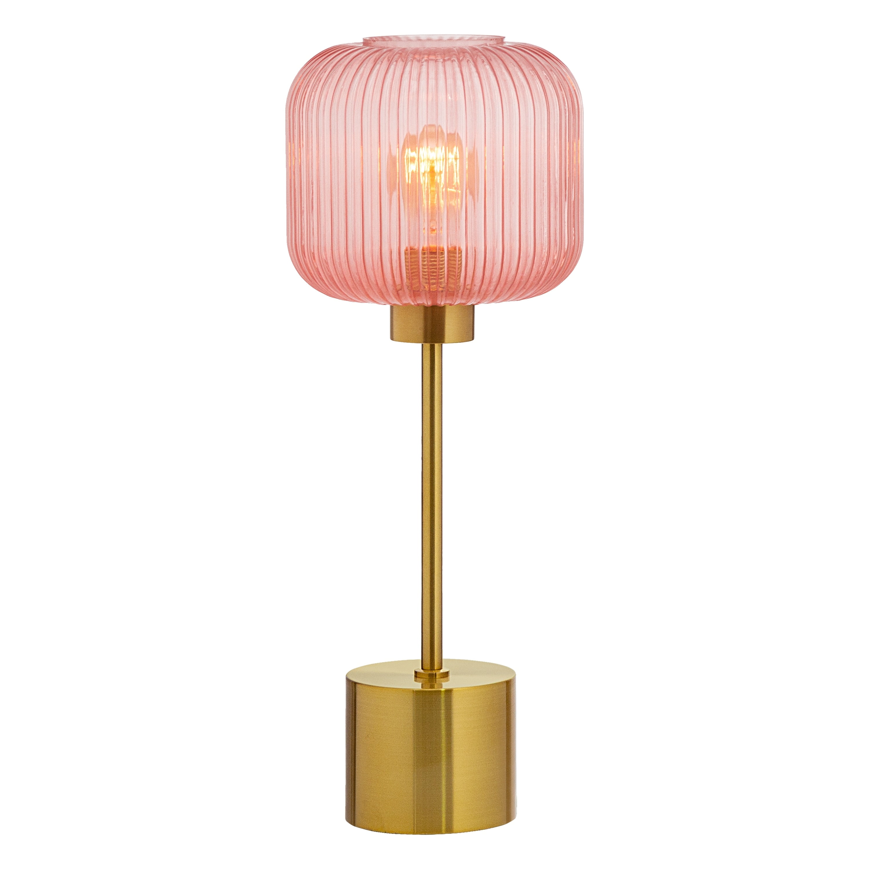 21.25" Brushed Gold Metal Table Lamp with Pink Glass Shade