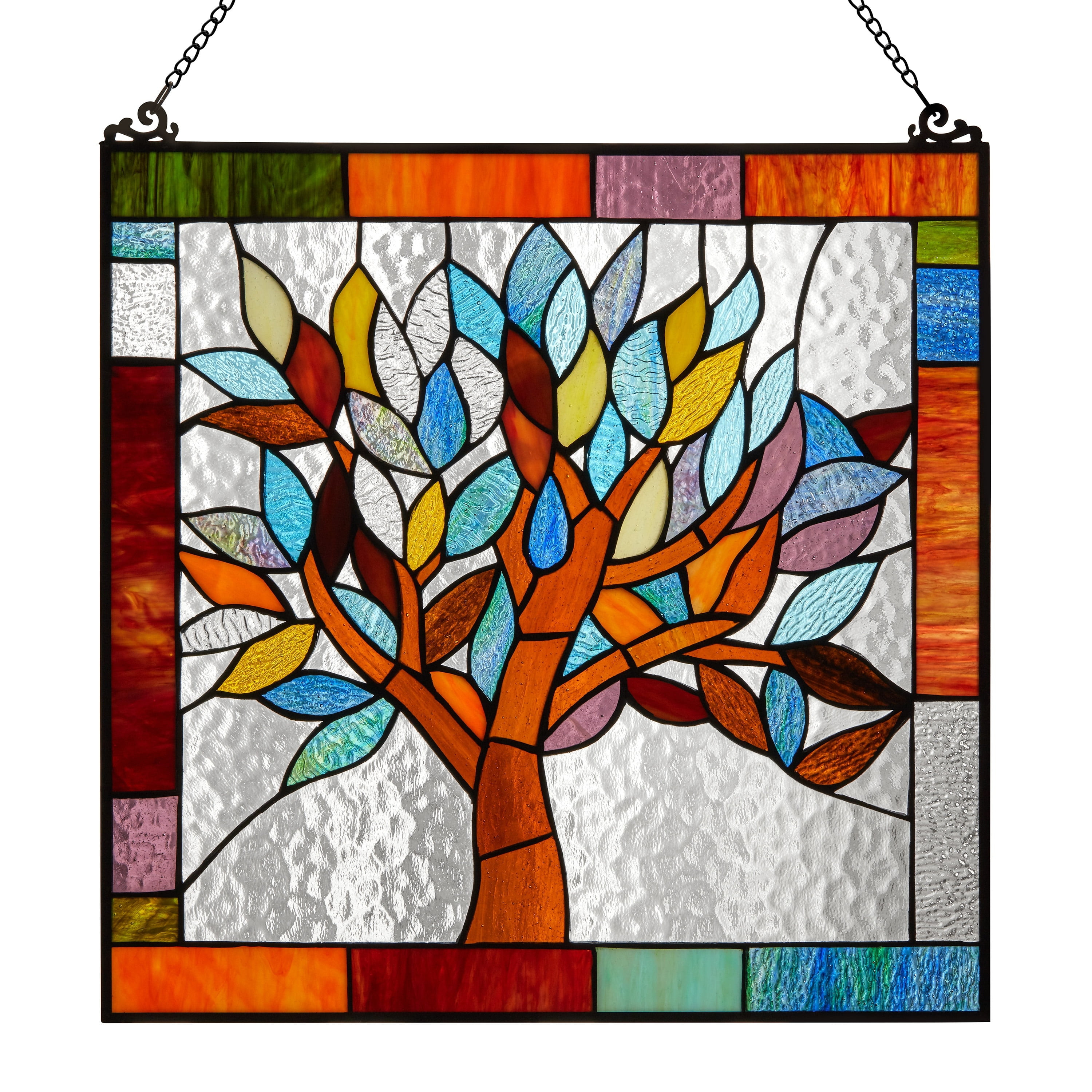 Colorful Stained Glass Botanical Tree Window Film Panel