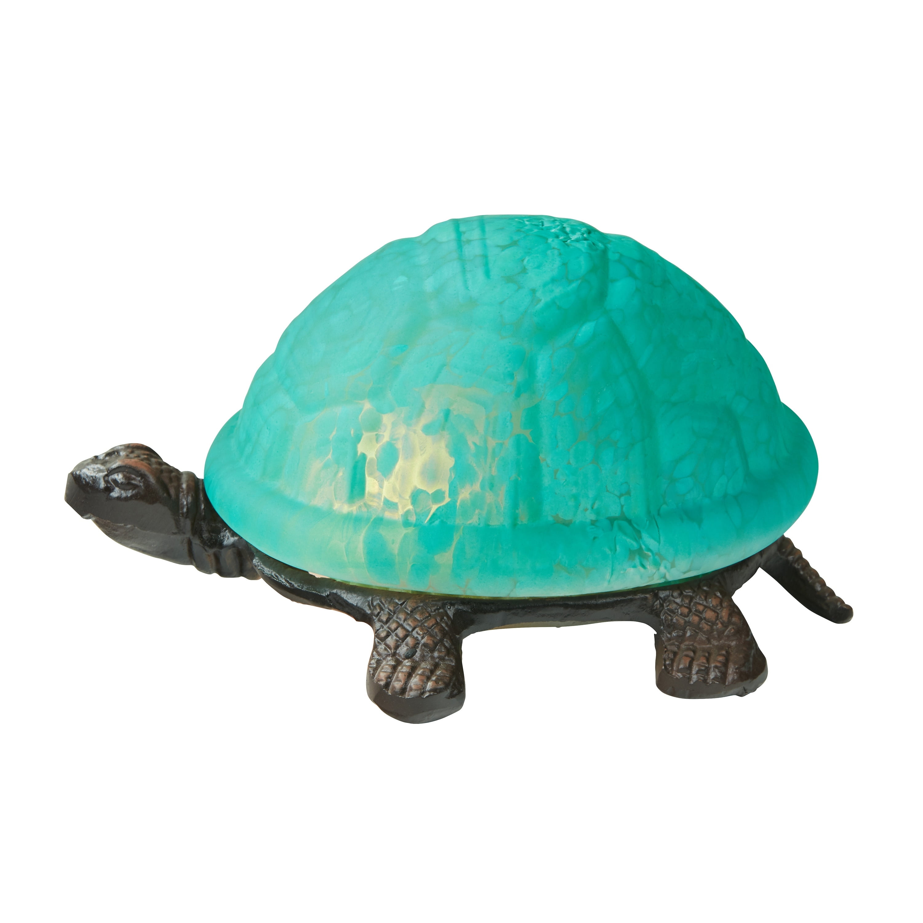 Aqua Glass and Bronze Turtle Accent Lamp