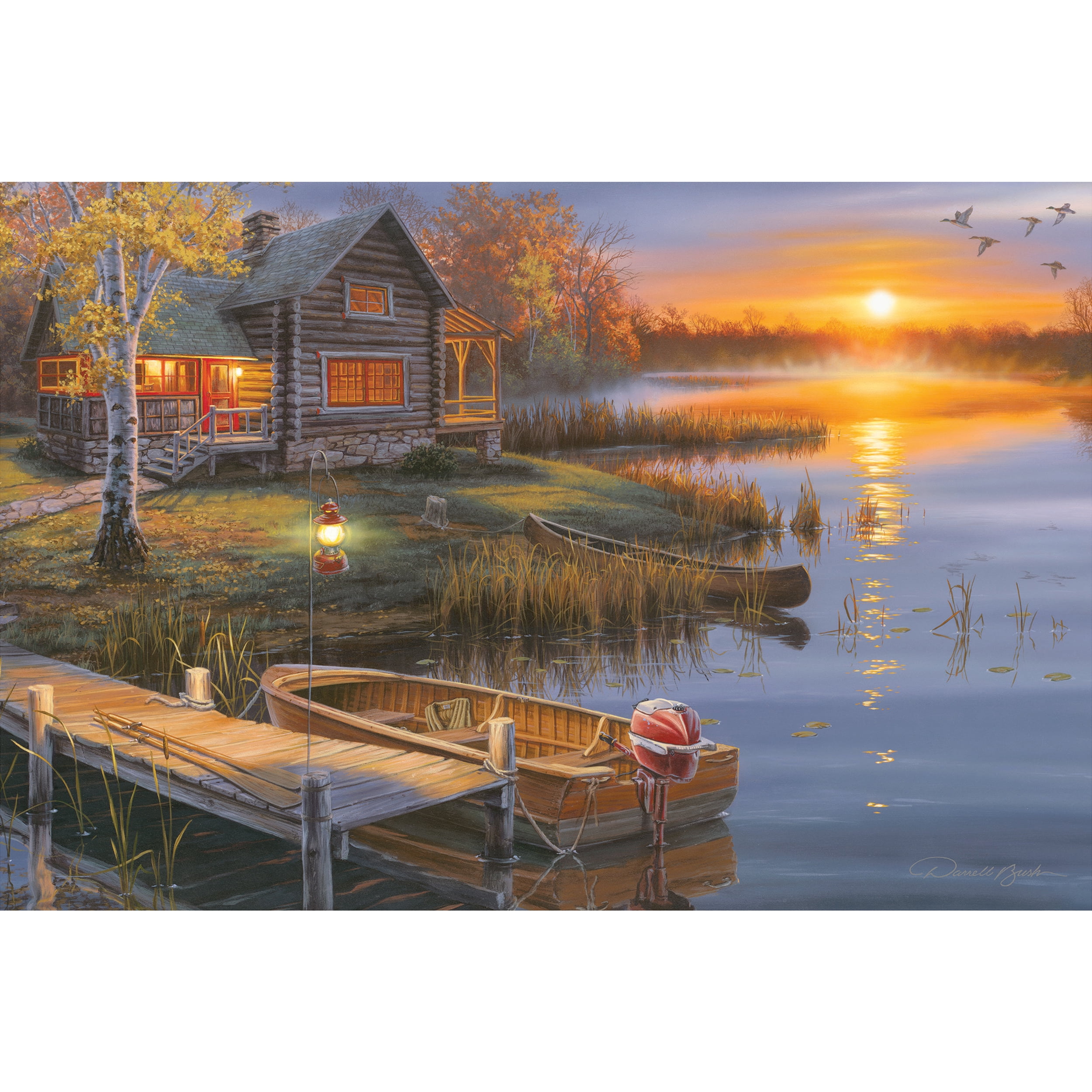 Autumn Lake Cabin LED Canvas Wall Art 24" x 16"