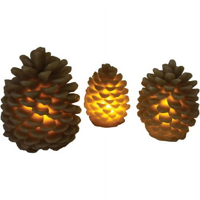 River's Edge Products 3-Piece LED Pine Cone Candle Set