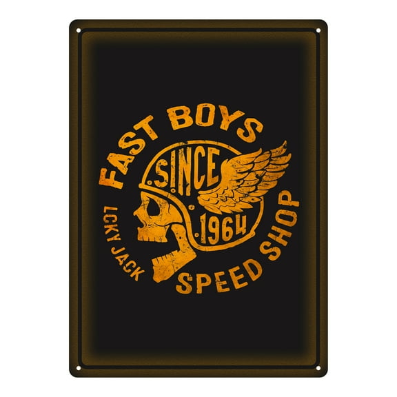 River's Edge Products Retro Metal Tin Sign, 17" x 12" Weatherproof Metal Wall Art for Indoor or Outdoor Decor, Vintage Man Cave, Bar, Cabin, Garage, or Home Decor, Fast Boys Speed Shop