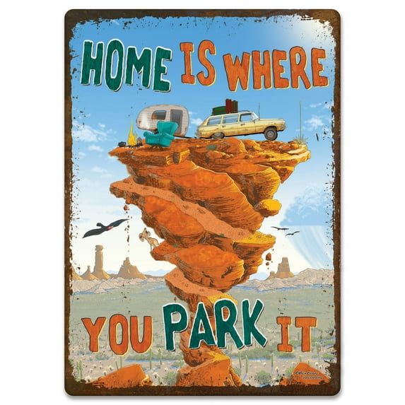 River's Edge Products Retro Metal Tin Sign, 17" x 12" Weatherproof Metal Wall Art for Indoor or Outdoor Decor, Vintage Man Cave, Bar, Cabin, Garage, or Home Decor, Park It