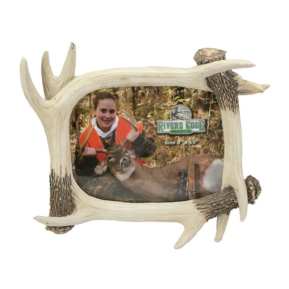Rivers Edge Products 8x10 Picture Frame, Rustic Poly Resin Photo Frame for Hunting and Outdoors, Tabletop, Includes Glass Insert, Antler