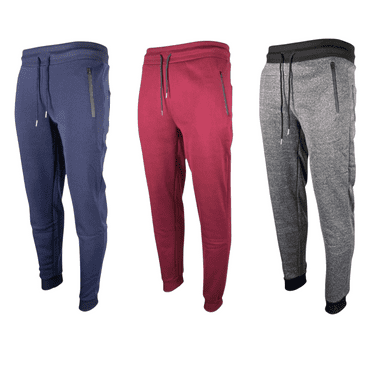 RiverBlue 3-Pack Mens Fleece Jogger Sweatpants with Zipper Pockets, Elastic Cuffs and Rope Cord Drawstring