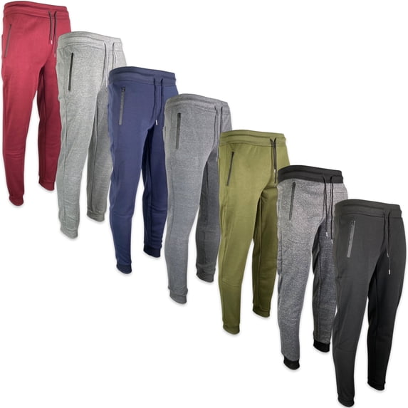 RiverBlue Men's Black Fleece Jogger Sweatpants with Zipper Pockets, Elastic Hemmed Cuff Bottoms and Rope Cord Drawstring,