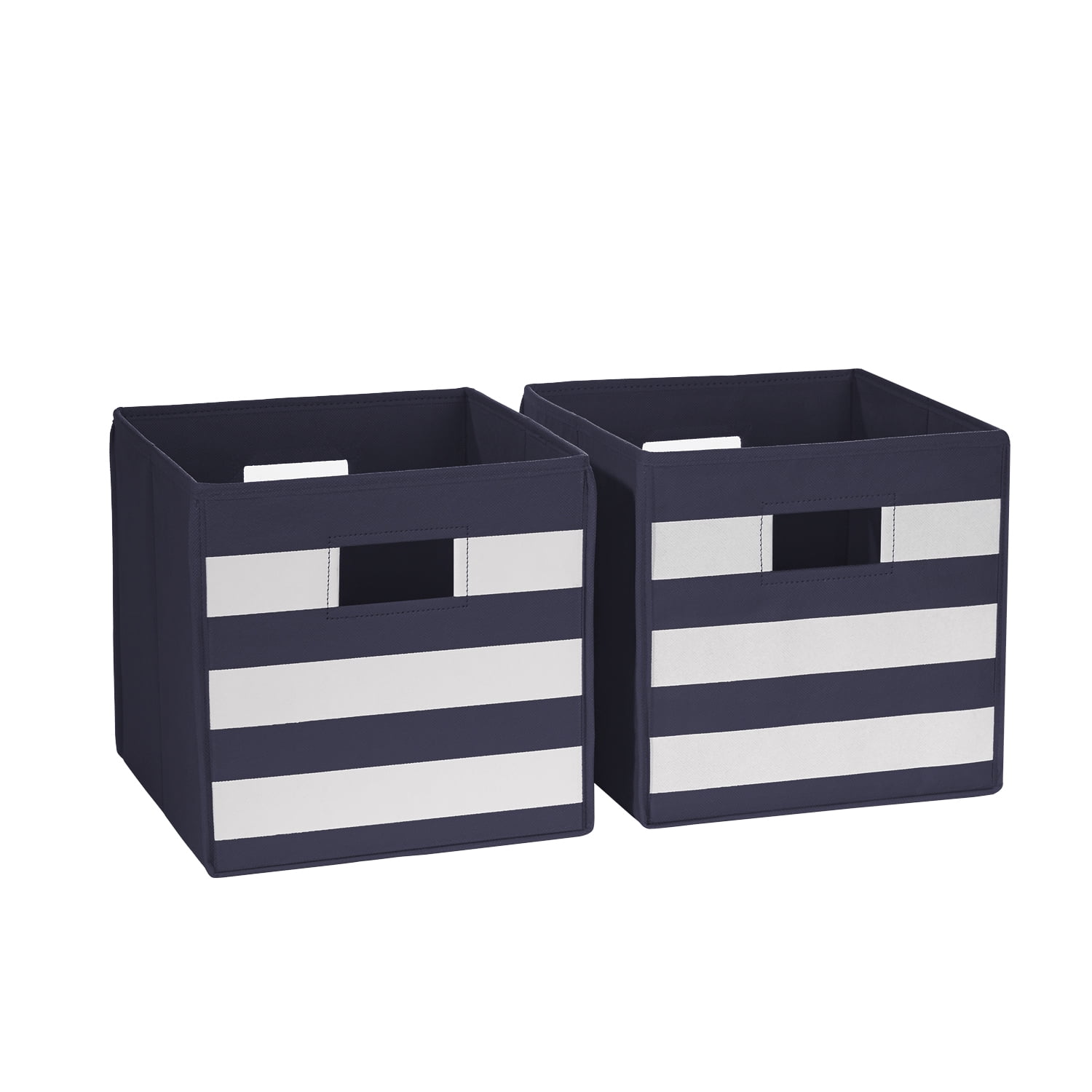 RiverRidge 2 Pc Folding Storage Bin Set Navy with Stripes