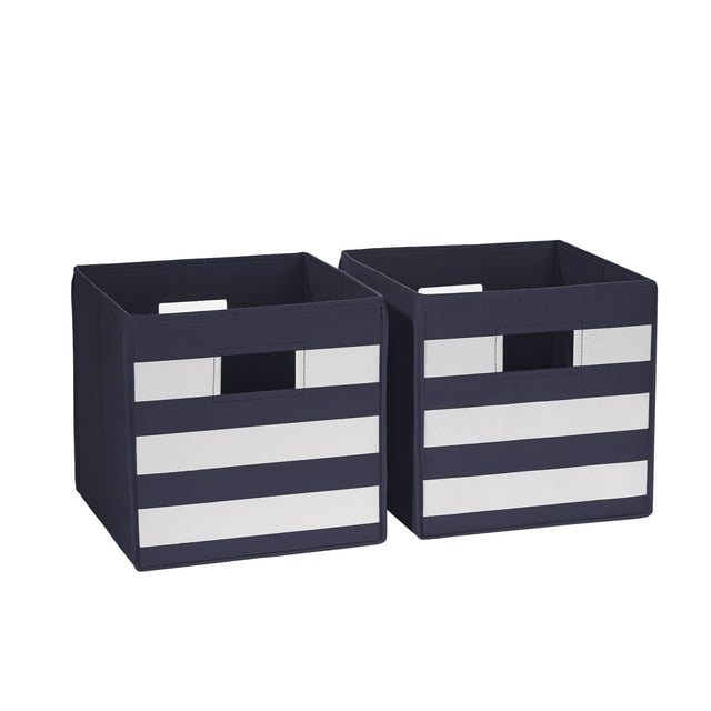 RiverRidge 2 Pc Folding Storage Bin Set - Navy with Stripes