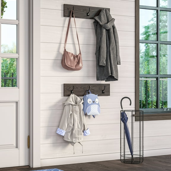 RiverRidge Afton 2pc 3-Hook Coat Rack Wall Mount Entryway Organizer - Weathered Woodgrain
