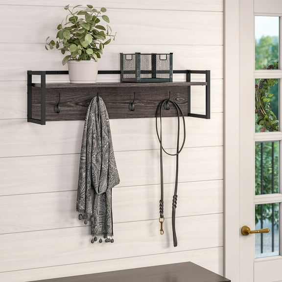 RiverRidge Afton 4-Hook Coat Rack Wall Mount Entryway Organizer - Weathered Woodgrain