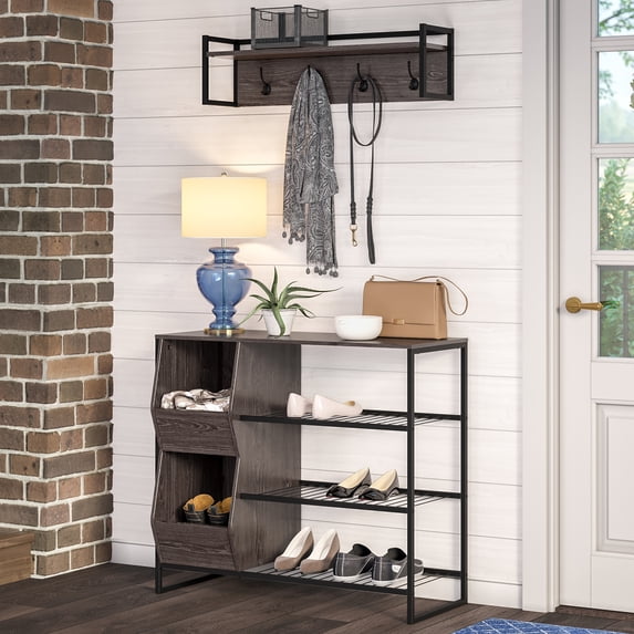 RiverRidge Afton Shoe Storage Organizer with Cubbies 9-Pair Rack - Weathered Woodgrain