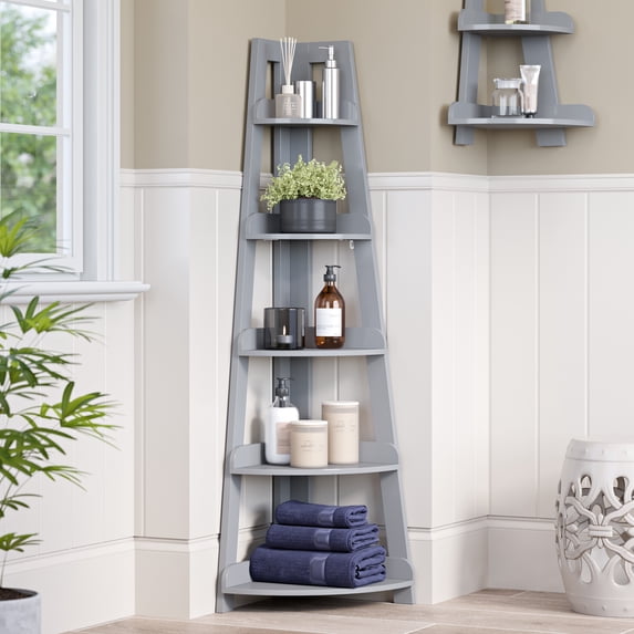 RiverRidge Amery 5-Tier Tall Corner Storage Ladder Shelf Tower with ...