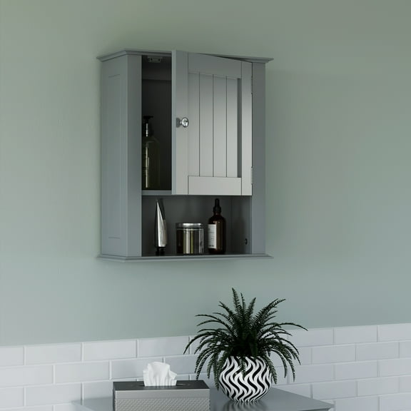 RiverRidge Ashland 1-Door Bathroom Medicine Cabinet and Laundry Wall Storage Shelf - Gray