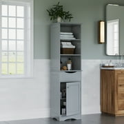 RiverRidge Ashland Tall Bathroom Storage Linen Cabinet and Organizer with Drawer and Shelves - Gray