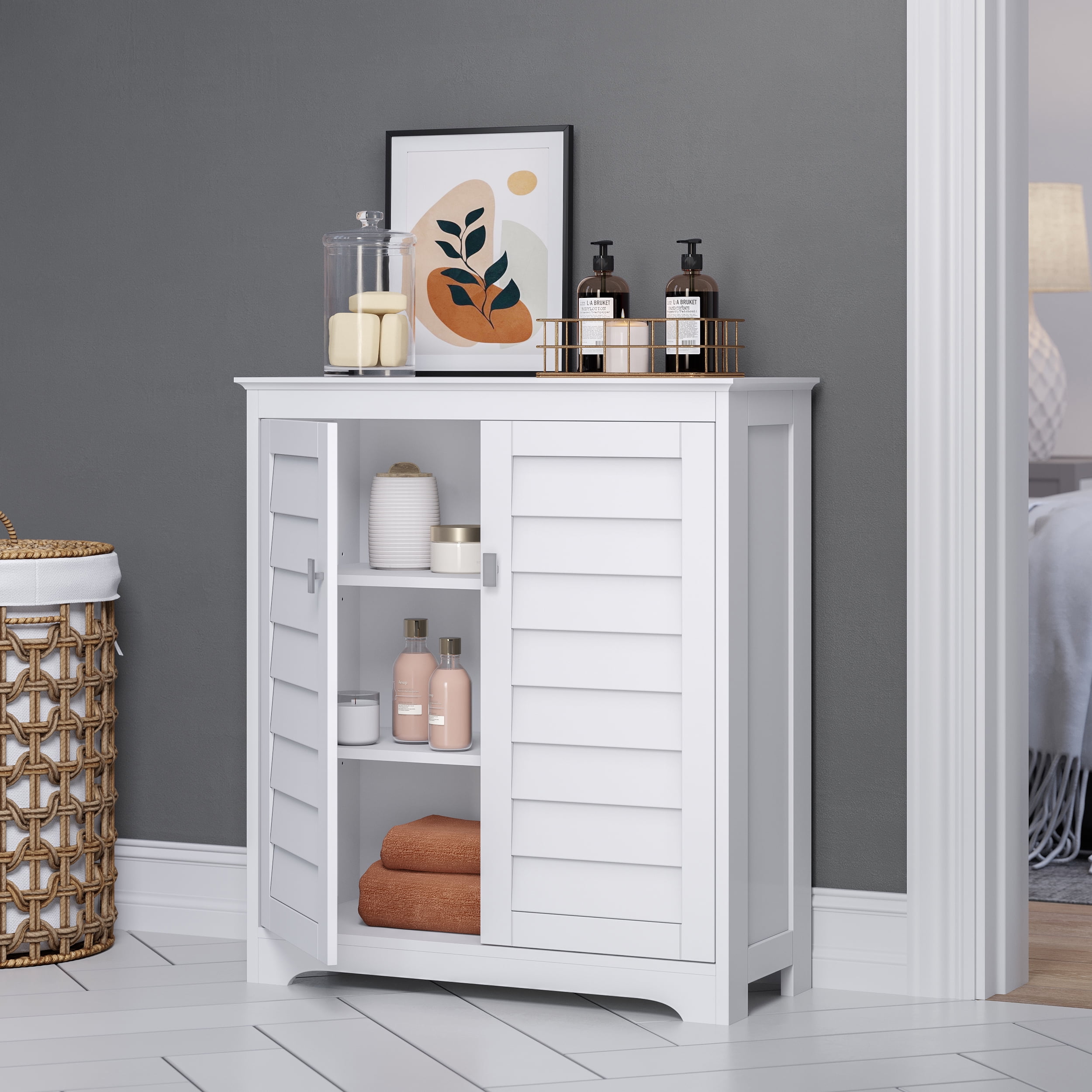 White Shutter Door Cabinet with Adjustable Shelves