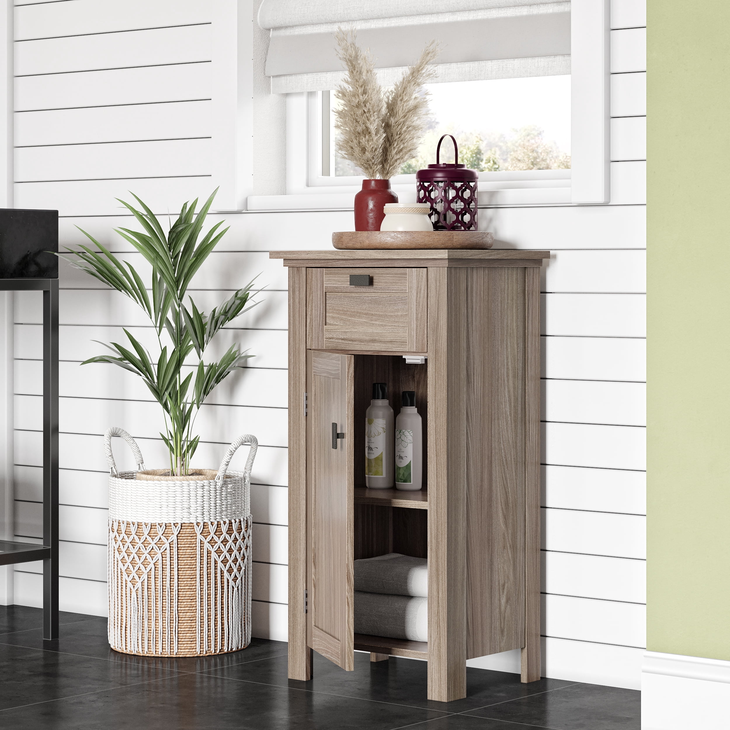 RiverRidge Home Madison Armadietto Da Pavimento Singolo - Bianco, Stretto E Spazioso - Mobiletto Con Mensole Aperte E Regolabili Per Bagno O Altri Ambienti