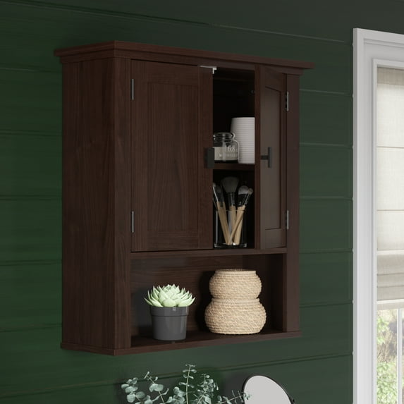 RiverRidge Hayward 2-Door Bathroom Medicine Cabinet Wall Shelf Storage - Dark Woodgrain