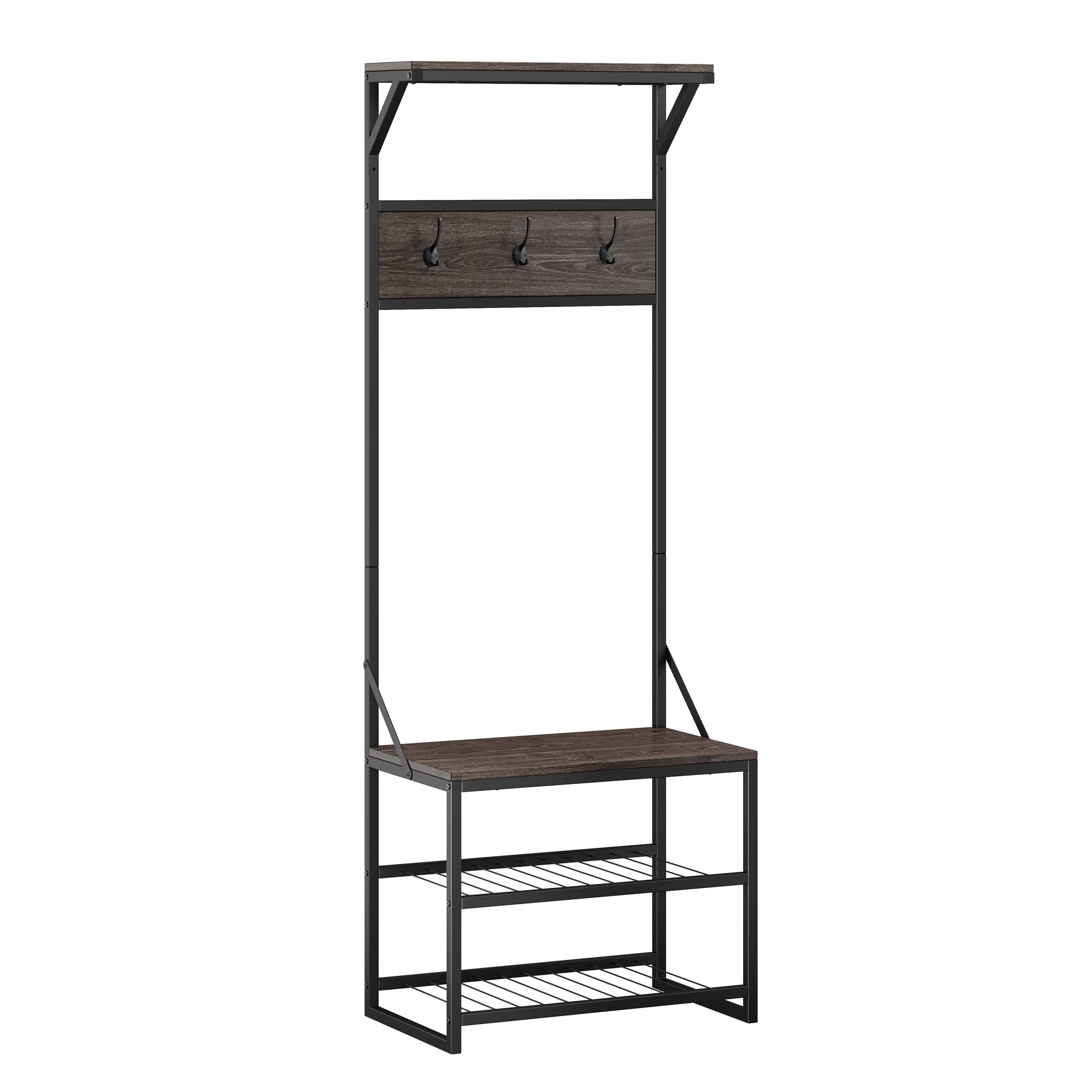RiverRidge Home Afton Metal Frame Hall Tree with Seat, 3 Open Shelves