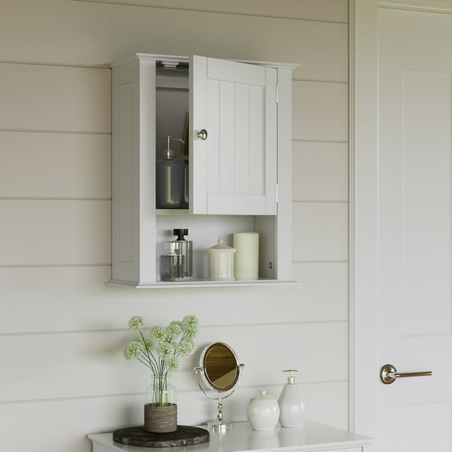 RiverRidge Home Ashland Collection Bath Single Door Wall Cabinet with Open Shelf, White