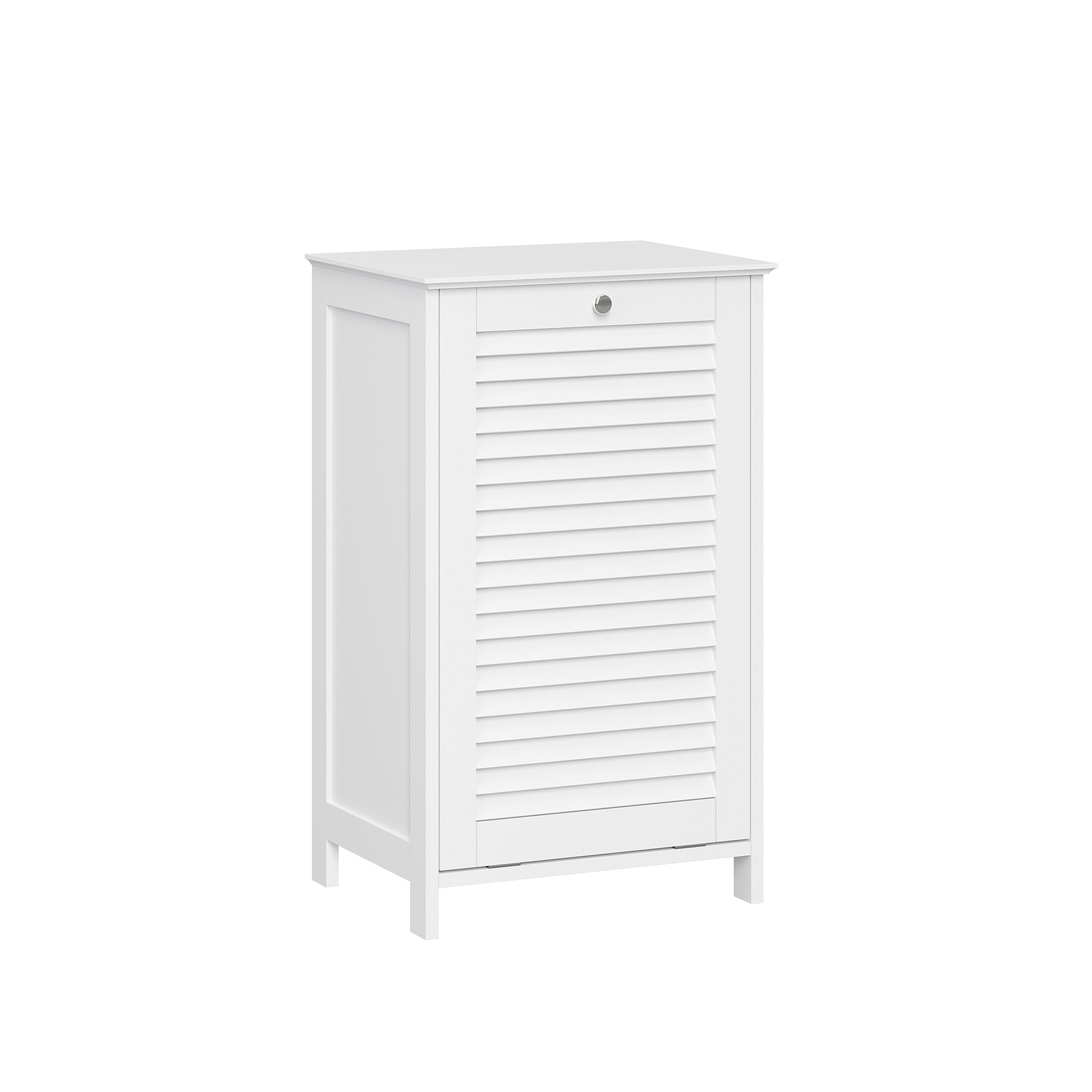 White Wood Composite Tilt-Out Laundry Hamper Cabinet with Cloth Bag