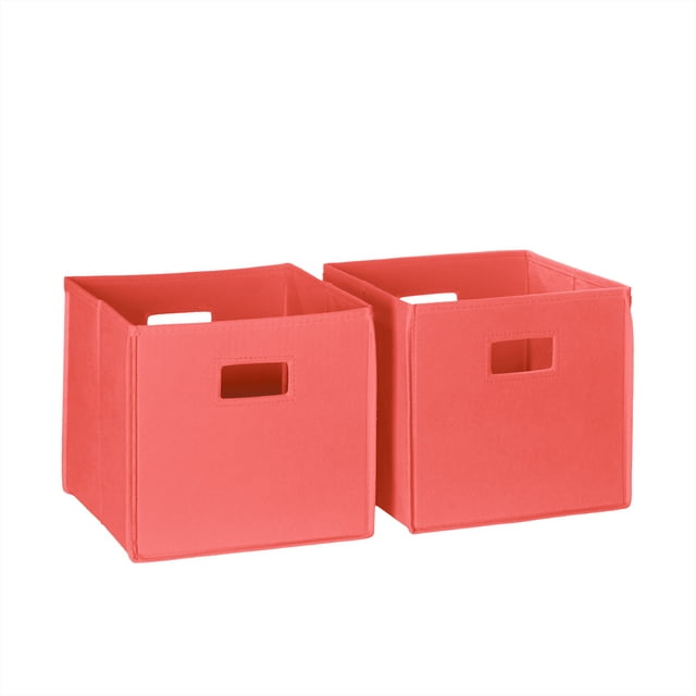 RiverRidge Home Folding Fabric Cube Storage Bin Set of 2 - Coral