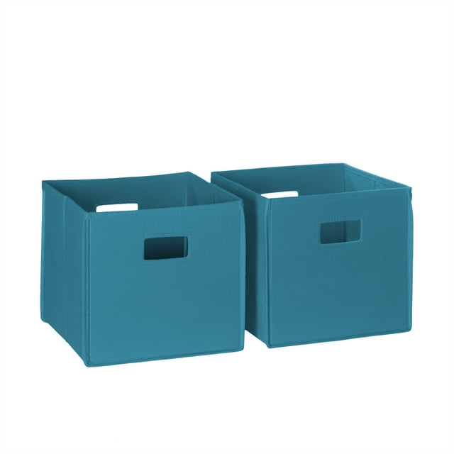 RiverRidge Home Folding Fabric Cube Storage Bin Set of 2 - Turquoise