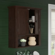 RiverRidge Hayward Two-Door Bathroom and Laundry Wall Mount Storage Medicine Cabinet with Fixed and Adjustable Shelf - Dark Woodgrain
