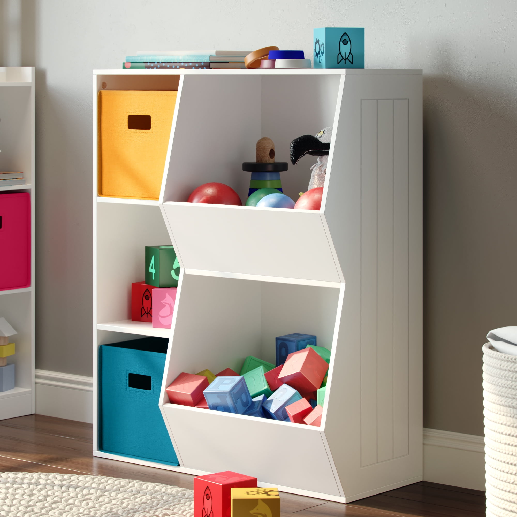 White Kids' Storage Box with 3 Cubbies and 2 Bins