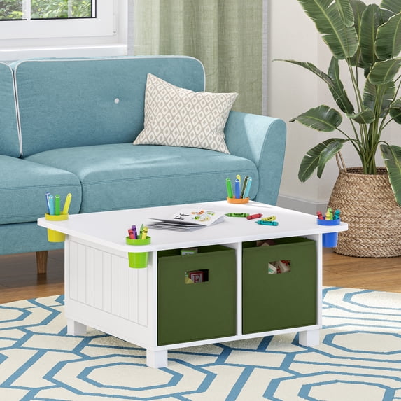 RiverRidge Kids Art Activity Table Desk with 4 Cubbies, 4 Storage Cups, and 2 Olive Bins