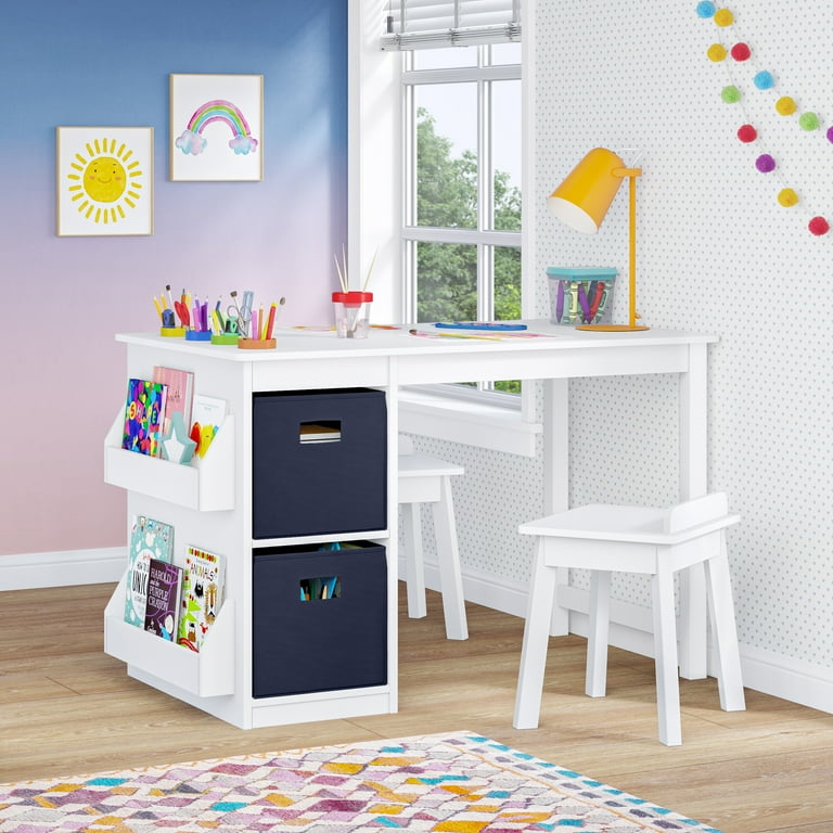 RiverRidge Kids Art Activity Table with Storage and 2 Chairs White