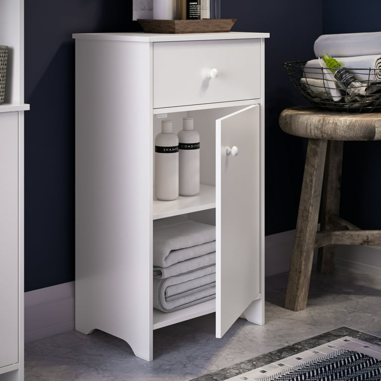 Medford Collection 15.75 in. W x 11.75 in. D 29.25 in. H Single Door Floor Cabinet with Drawer in White Medford Collection 15.75 in. W x 11.75 in. D 29.25 in. H Single Door Floor Cabinet with Drawer in White