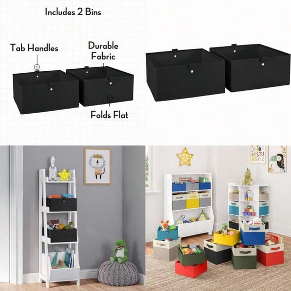 RiverRidge Home RiverRidge 2pc 5 Fabric Collapsible Storage Cube Organizers for Playroom Organization Black