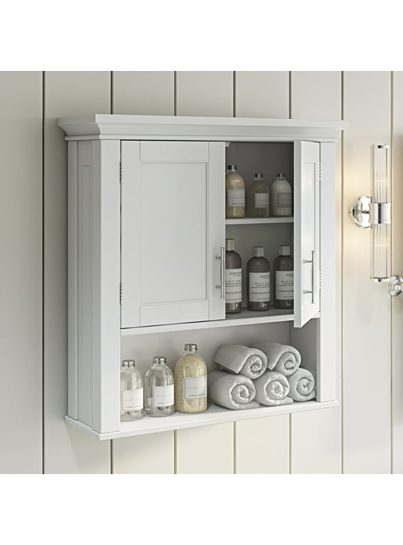 RiverRidge Home Somerset Collection 2-Door Bathroom Storage Wall Cabinet with 1 Open Shelf and 2 Interior Shelves, White