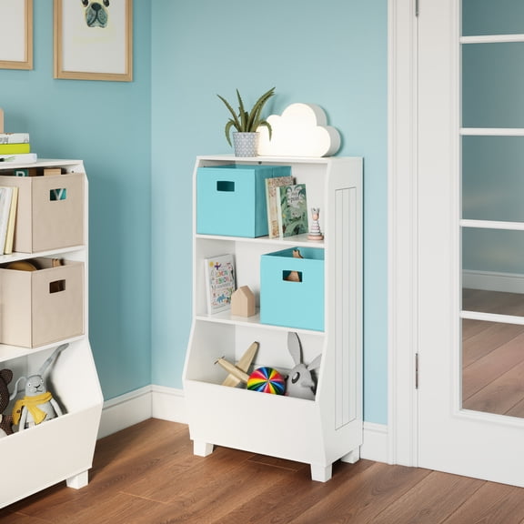 RiverRidge Kids 23in Playroom Bookshelf with Toy Organizer 2 Open Shelves and 2 Aqua Bins