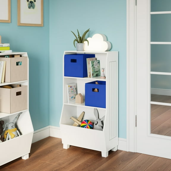 RiverRidge Kids 23in Playroom Bookshelf with Toy Organizer 2 Open Shelves and 2 Blue Bins