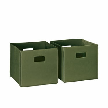RiverRidge Kids 2pc Fabric Collapsible Storage Cube Organizers with Handles for Playroom Organization - Olive