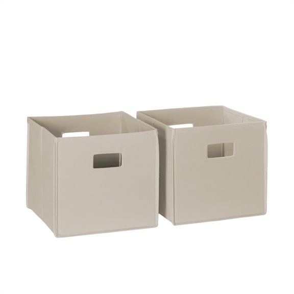 RiverRidge Kids 2 Piece Fabric Collapsible Storage Cube Organizers with Handles for Playroom Organization - Taupe