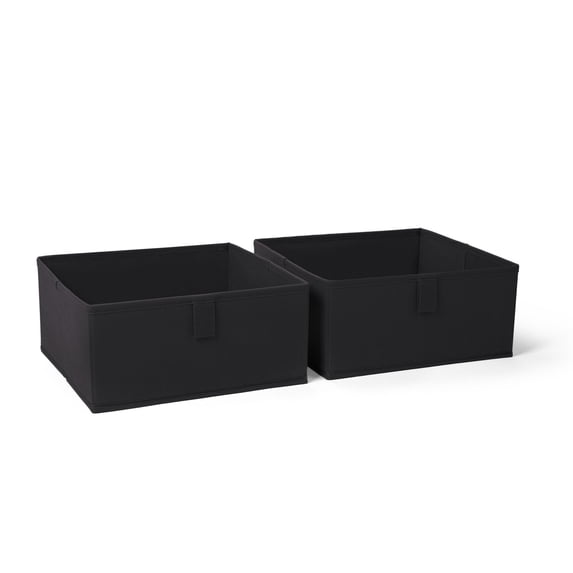 RiverRidge Kids 2pc Folding Storage Bin Set - Black 10.5”x10.5"x5" Bins with Handles