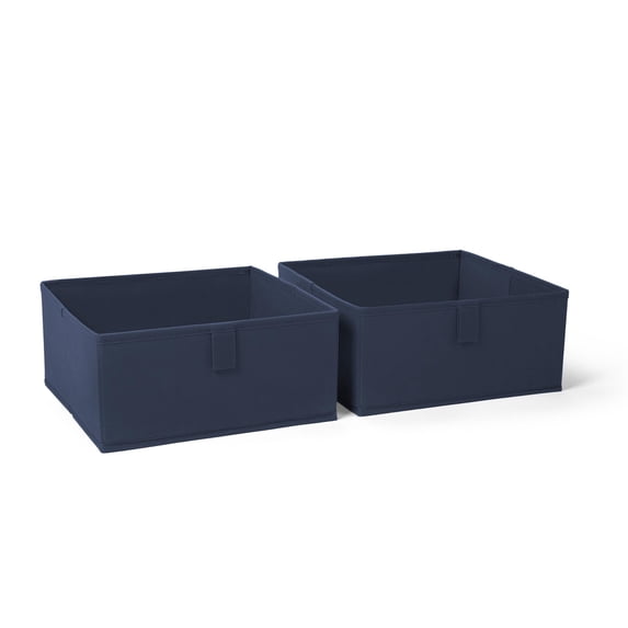 RiverRidge Kids 2pc Folding Storage Bin Set - Navy 10.5”x10.5"x5" Bins with Handles